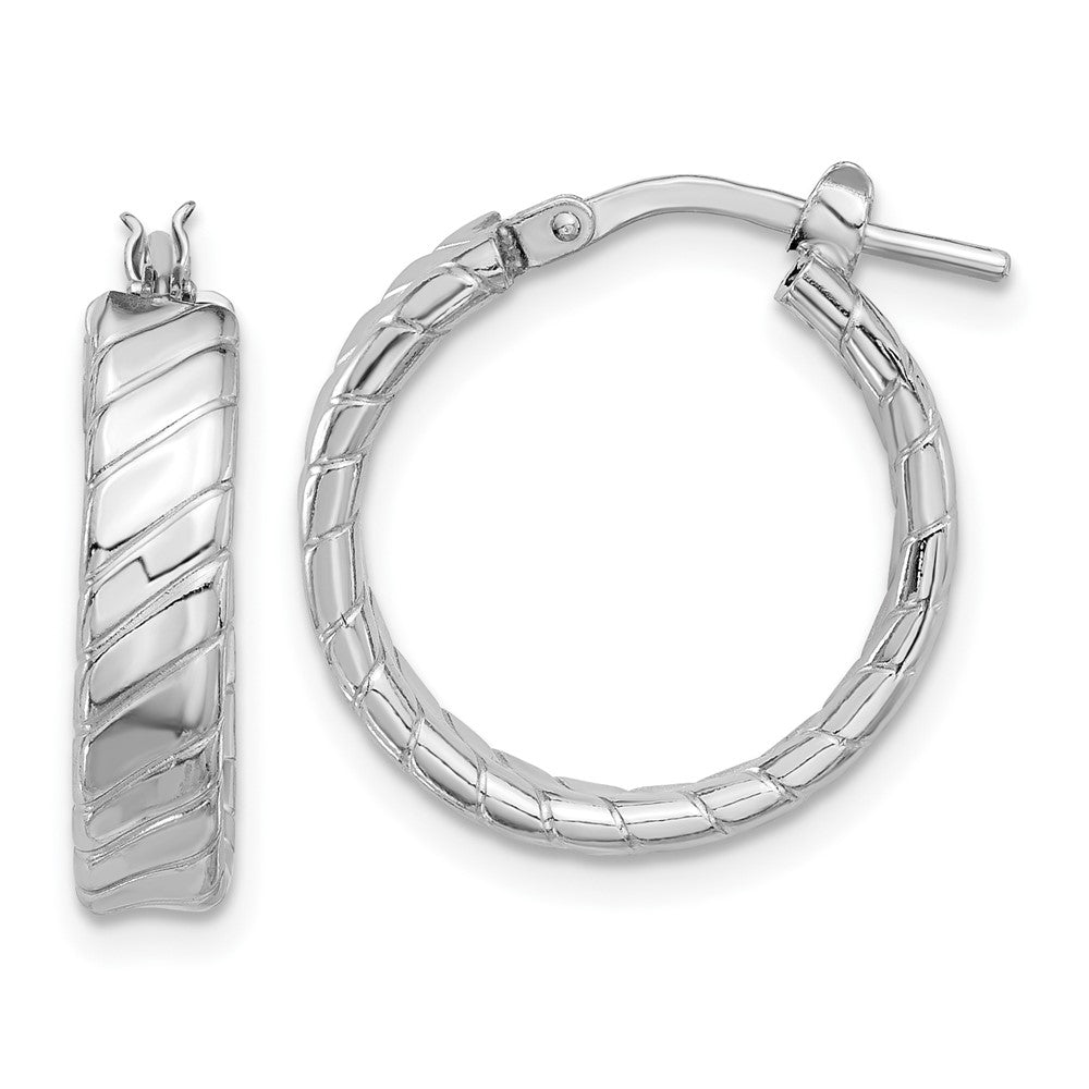 Sterling Silver Rhodium-plated Polished and Textured Hoop Earrings - 4