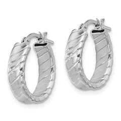 Sterling Silver Rhodium-plated Polished and Textured Hoop Earrings - 3
