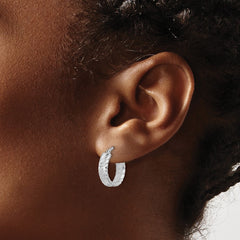 Sterling Silver Rhodium-plated Polished and Textured Hoop Earrings - 3