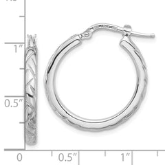 Sterling Silver Rhodium-plated Polished and Textured Hoop Earrings - 2