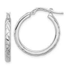 Sterling Silver Rhodium-plated Polished and Textured Hoop Earrings - 2
