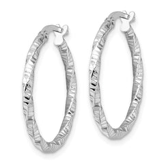 Sterling Silver Rhodium-plated Polished Diamond-cut Twist 2mm Hoop Earrings - 2