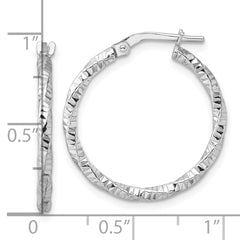 Sterling Silver Rhodium-plated Polished Diamond-cut Twist 2mm Hoop Earrings - 2