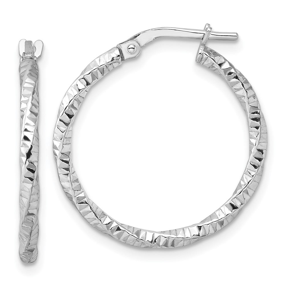 Sterling Silver Rhodium-plated Polished Diamond-cut Twist 2mm Hoop Earrings - 2