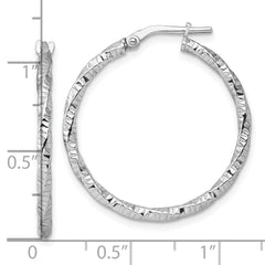 Sterling Silver Rhodium-plated Polished Diamond-cut Twist 2mm Hoop Earrings