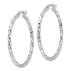 Sterling Silver Rhodium-plated Polished Diamond-cut Twist 2mm Hoop Earrings - 3
