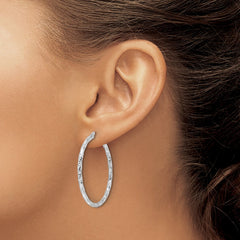 Sterling Silver Rhodium-plated Polished Diamond-cut Twist 2mm Hoop Earrings - 3