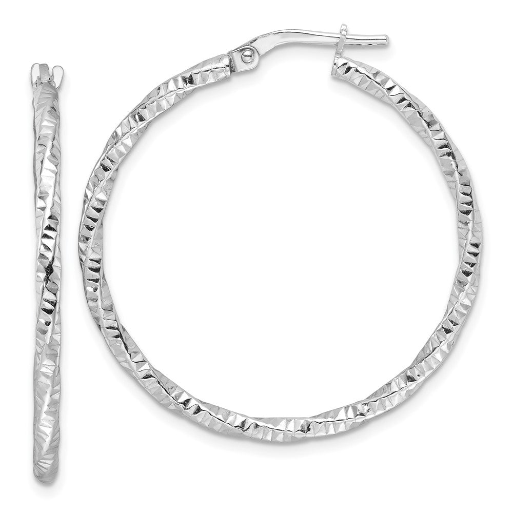 Sterling Silver Rhodium-plated Polished Diamond-cut Twist 2mm Hoop Earrings - 3