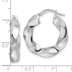 Sterling Silver Rhod-plated Polished 5.25mm Hollow Twisted Hoop Earrings - 2