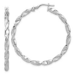 Sterling Silver Rhodium-plated Polished & Textured Twisted Hoop Earrings - 3
