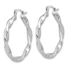Sterling Silver Rhodium-plated Textured 3.7mm Twisted Hoop Earrings - 2