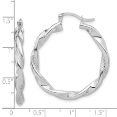 Sterling Silver Rhodium-plated Textured 3.7mm Twisted Hoop Earrings - 2