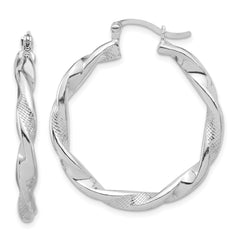 Sterling Silver Rhodium-plated Textured 3.7mm Twisted Hoop Earrings - 2