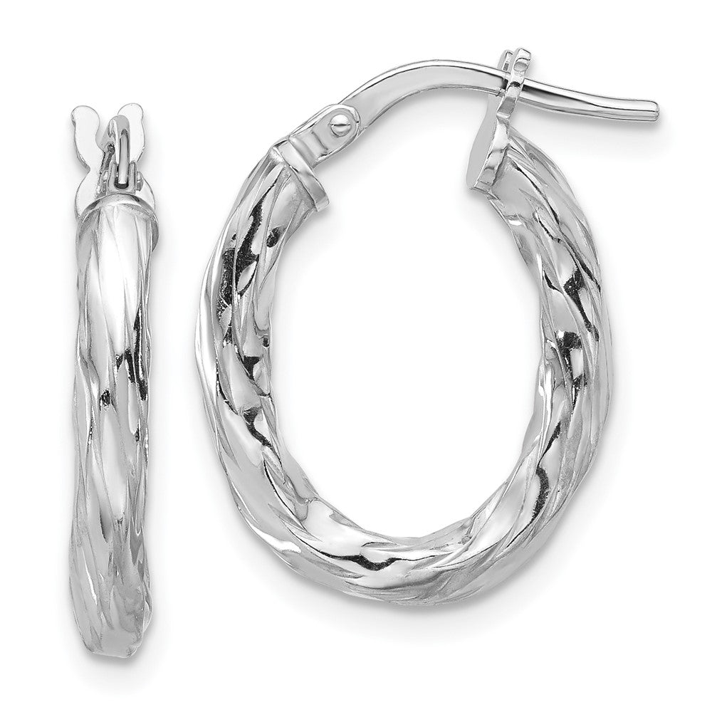 Sterling Silver Rh-plated Polished and Textured Twisted Oval Hoop Earrings - 3