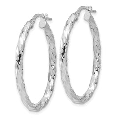 Sterling Silver Rh-plated Polished and Textured Twisted Oval Hoop Earrings - 4