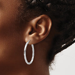 Sterling Silver Rh-plated Polished and Textured Twisted Oval Hoop Earrings - 4