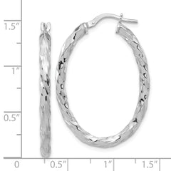 Sterling Silver Rh-plated Polished and Textured Twisted Oval Hoop Earrings - 4