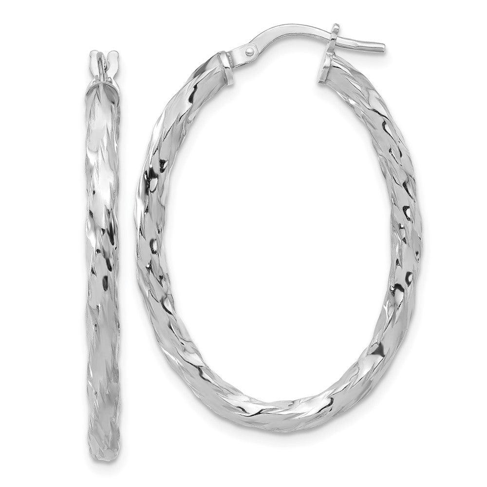 Sterling Silver Rh-plated Polished and Textured Twisted Oval Hoop Earrings - 4