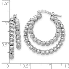 Sterling Silver Rhod-plated D/C Beaded Double Hoop Earrings