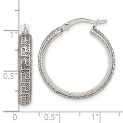 Sterling Silver Antiqued/Textured Greek Key LG Round Hoop Earrings