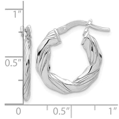 Sterling Silver RH-plated Polished and Textured Twisted Hoop Earrings