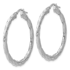 Sterling Silver RH-plated Polished and Textured Twisted Hoop Earrings - 5