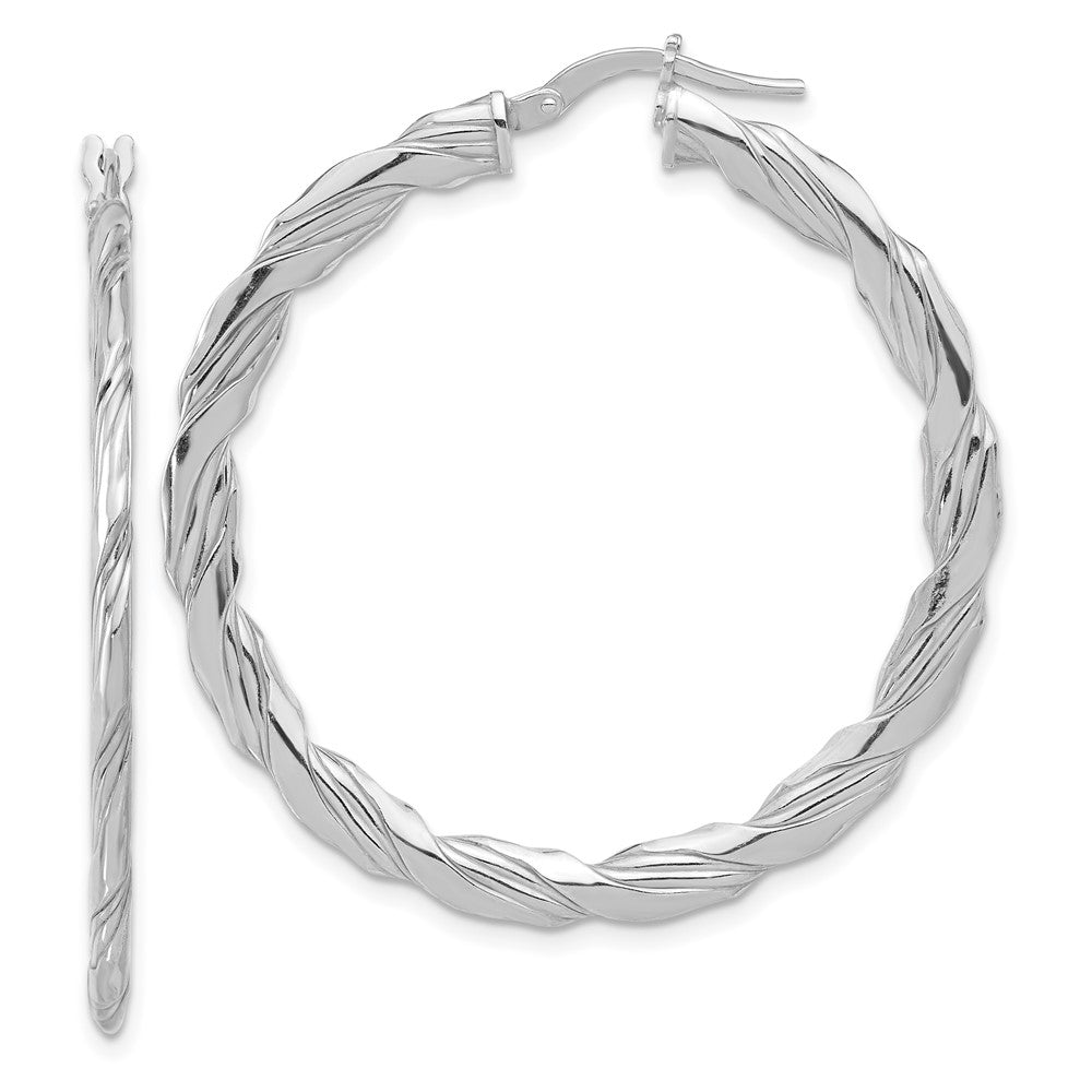 Sterling Silver RH-plated Polished and Textured Twisted Hoop Earrings - 6
