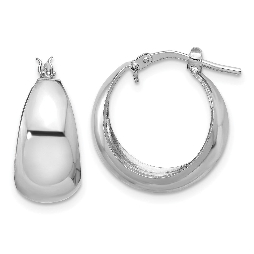 Sterling Silver RH-plated Polished Tapered Round SM Hoop Earrings - 2