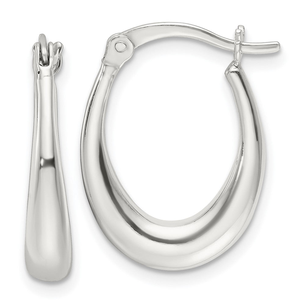 Sterling Silver Polished Oval Hoop Earrings - 2