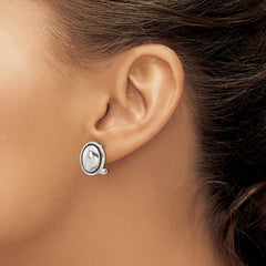 Sterling Silver Polished and Antiqued Oval Omega Back Earrings