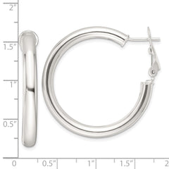 Sterling Silver Polished 4mm Omega Back Round Hoop Earrings