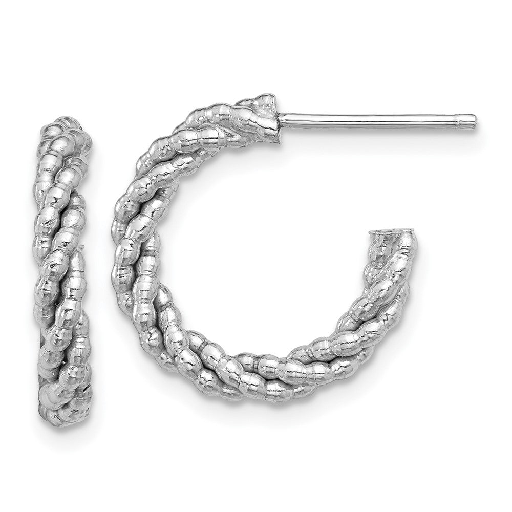 Sterling Silver Rhodium-plated Textured Twisted C-Hoop Earrings - 4