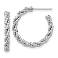 Sterling Silver Rhodium-plated Textured Twisted C-Hoop Earrings - 3