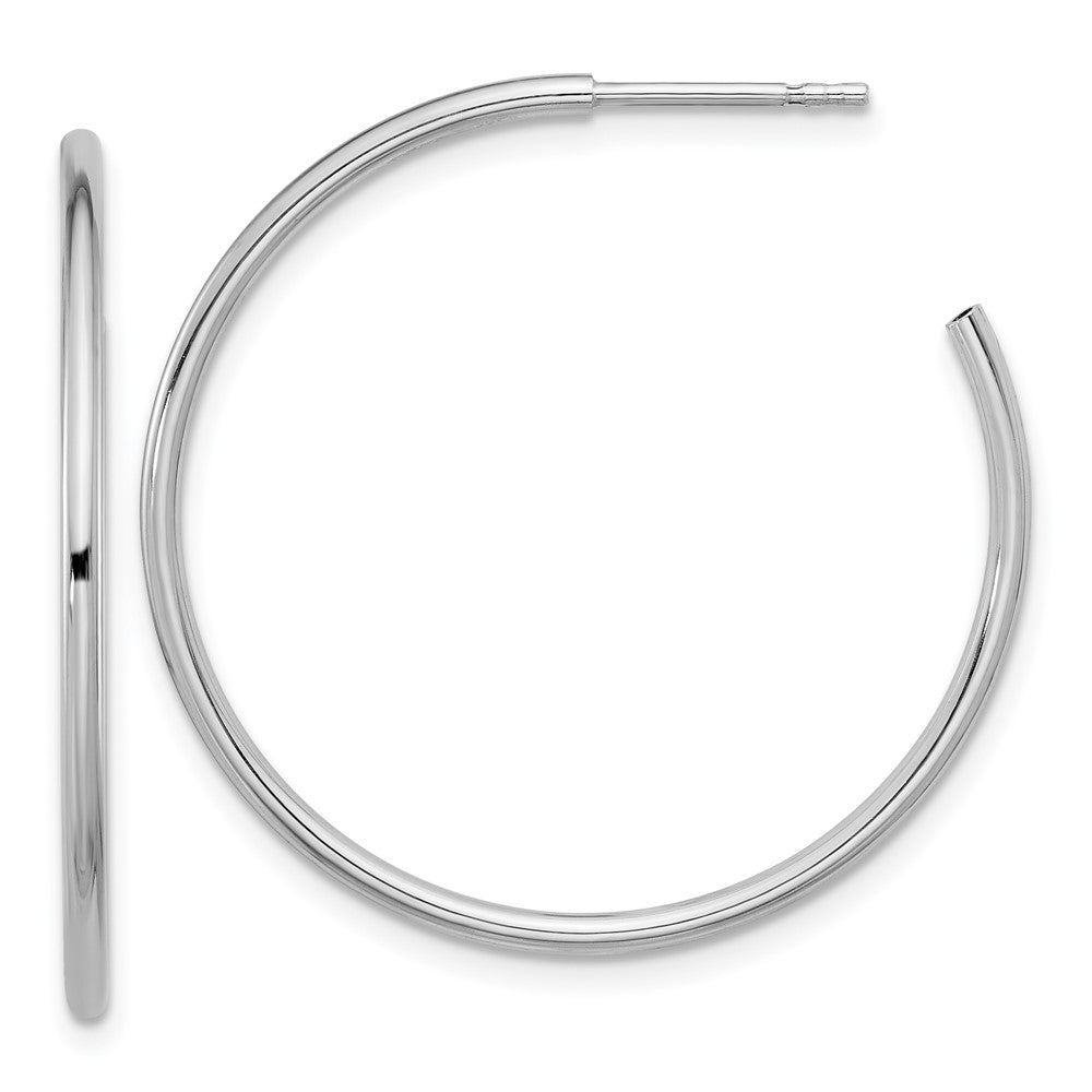 Sterling Silver Rhodium-plated Polished Hollow Tube C-Hoop Earrings - 3