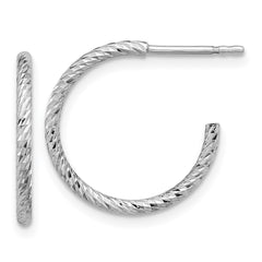 Sterling Silver Rhodium-plated D/C Hollow Tube C-Hoop Earrings - 2