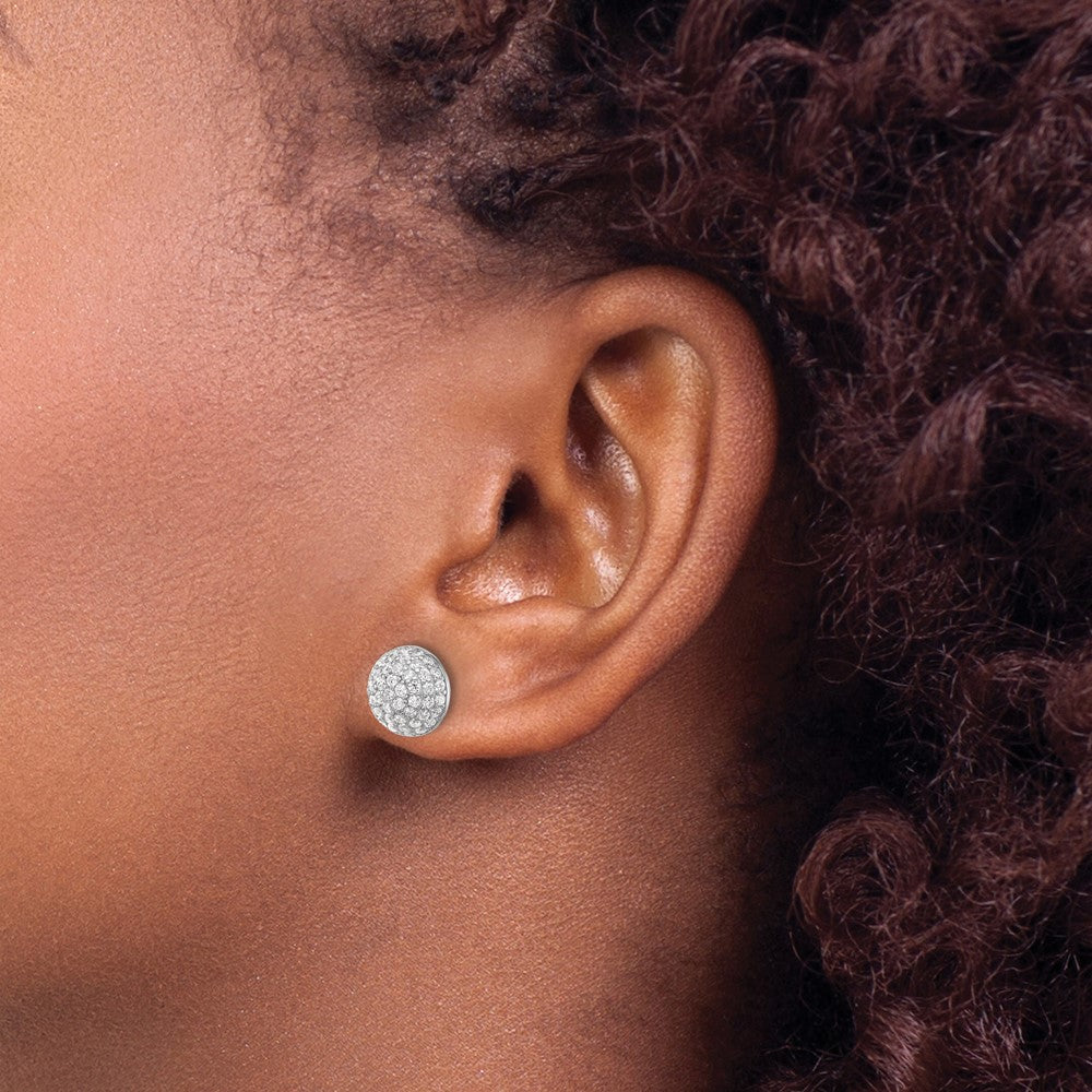 Sterling Silver Rhodium-plated Pavâ CZ Domed Post Earrings