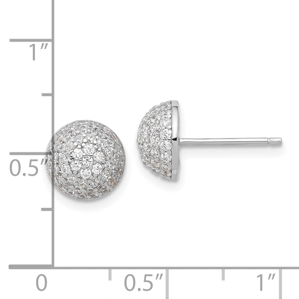 Sterling Silver Rhodium-plated Pavâ CZ Domed Post Earrings