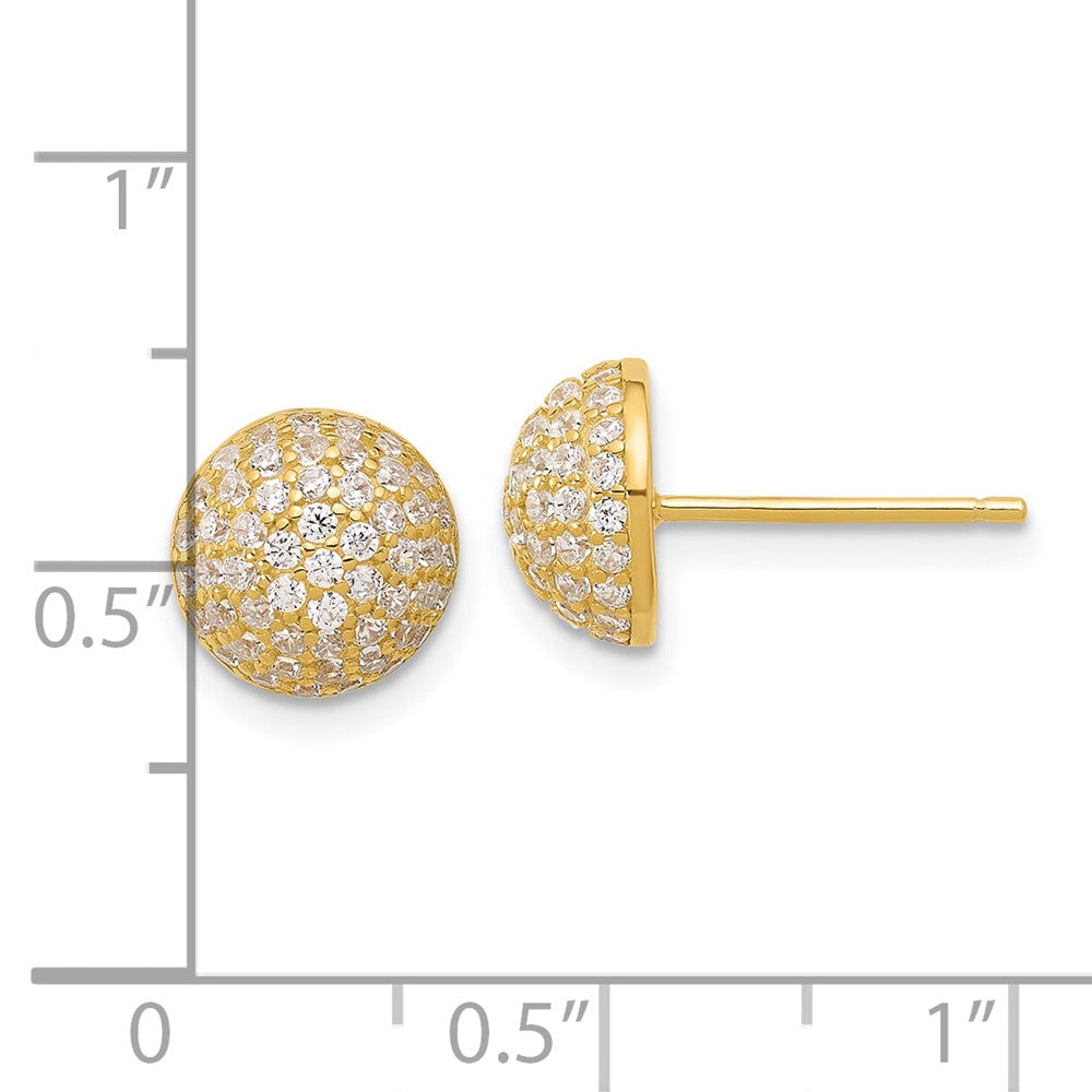 Sterling Silver Gold-tone Pavâ CZ Domed Post Earrings