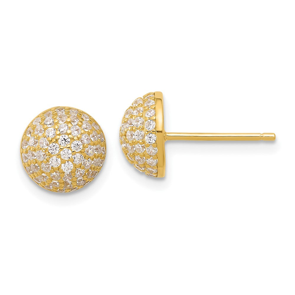 Sterling Silver Gold-tone Pavâ CZ Domed Post Earrings