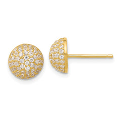 Sterling Silver Gold-tone Pavâ CZ Domed Post Earrings