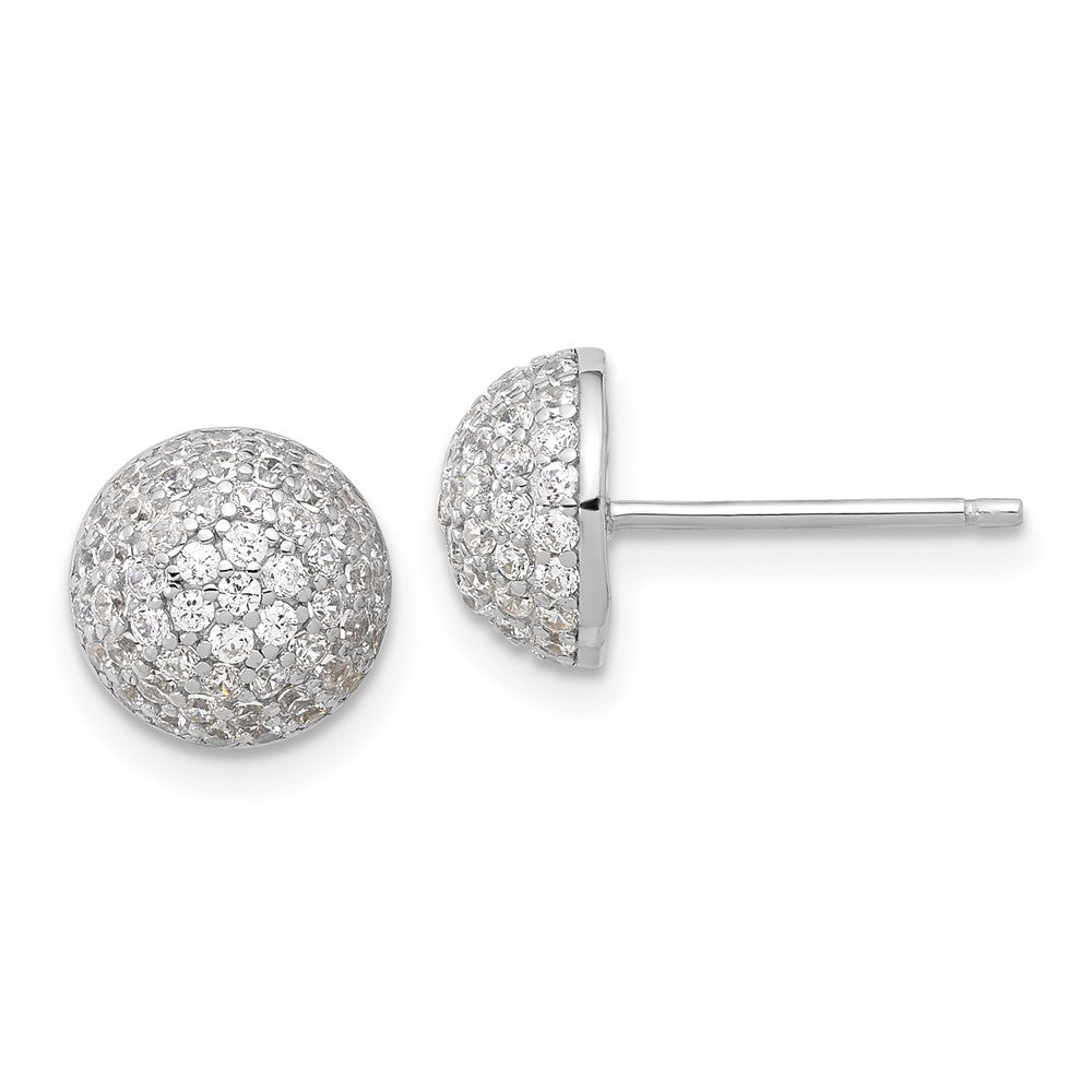 Sterling Silver Rhodium-plated Pavâ CZ Domed Post Earrings