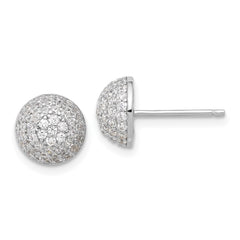 Sterling Silver Rhodium-plated Pavâ CZ Domed Post Earrings