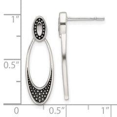 Sterling Silver Polished and Antiqued Oval Post Earrings