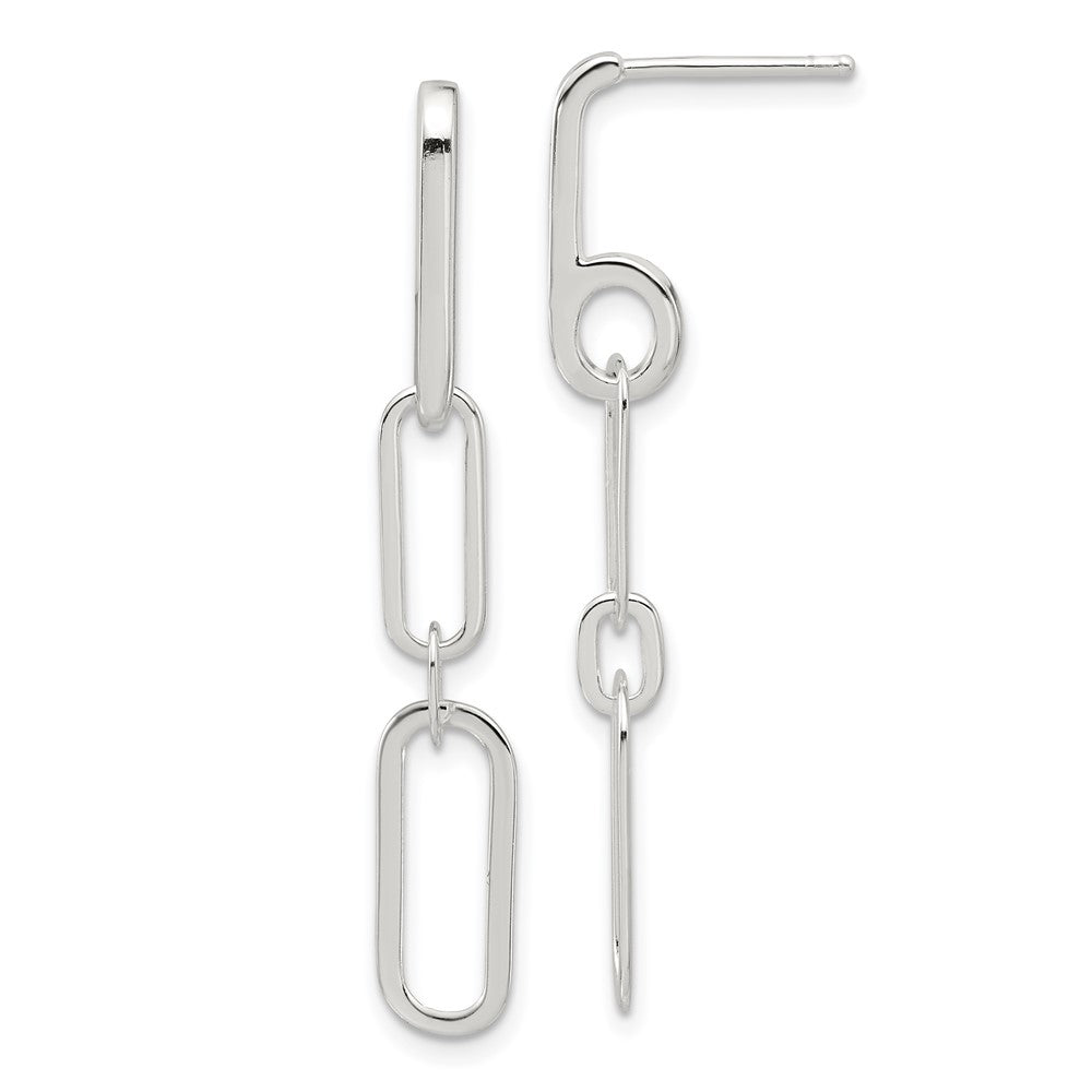 Sterling Silver E-coated Paperclip Link Post Dangle Earrings - 2