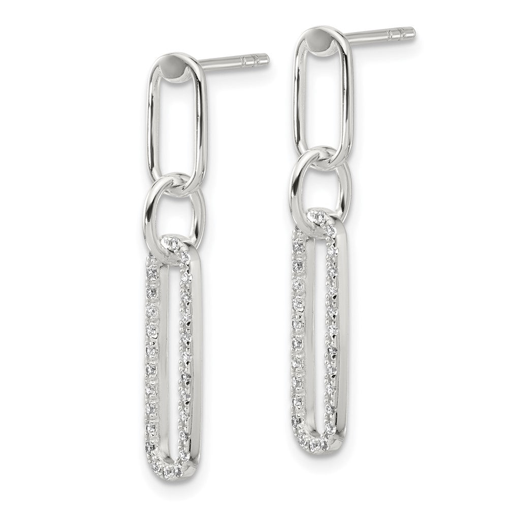 Sterling Silver E-coated CZ Post Dangle Earrings - 2