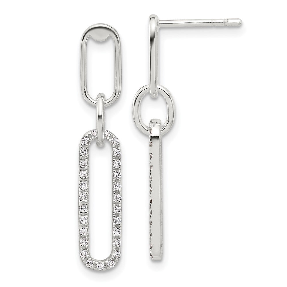 Sterling Silver E-coated CZ Post Dangle Earrings - 2