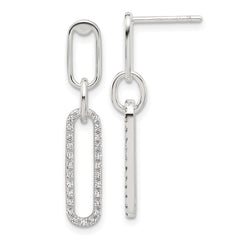 Sterling Silver E-coated CZ Post Dangle Earrings - 2