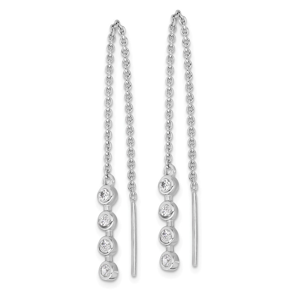 Sterling Silver Rhodium-plated Polished CZ Threader Earrings - 2