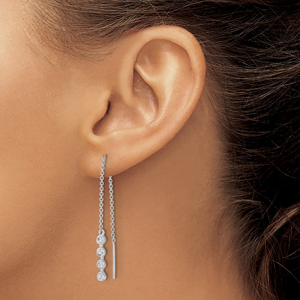 Sterling Silver Rhodium-plated Polished CZ Threader Earrings - 2