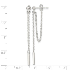 Sterling Silver Polished Bar Chain Dangle Post Earrings